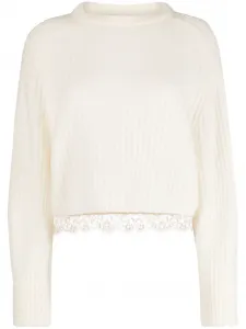 Джемпер в рубчик с кружевом Fabiana Filippi, нейтральный