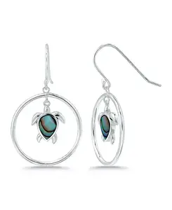 Серьги-Подвески в форме рыболовного крючка с черепахой и инкрустацией из морского ушка Macy'S, silver