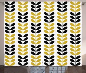 Шторы ABAKUHAUS в минималистичном деревенском стиле, ретро-листья, осенние, универсальные, для гостиной, с петлями и крючками, 280 x 245 см, цвет: земляной, желтый, белый, черный Abakuhaus