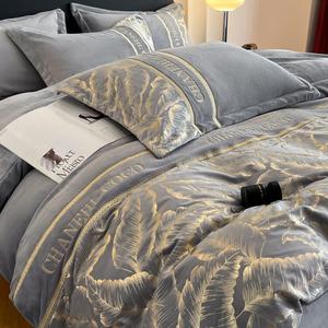 LUOLAI HOME Комплект постельного белья 4 предмета, 220x240 см, молочный бархат, цвет Luowei-Gray