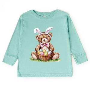 Футболка с длинным рукавом для малышей с принтом "Пасхальная корзинка с мишкой" в акварели The Juniper Shop, Seafoam