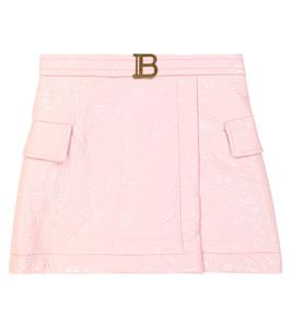 Юбка из смесовой хлопчатобумажной ткани с покрытием Balmain Kids, Rosa Cipria