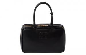 MIU MIU Кожаная дорожная сумка боулинг через плечо женская большая черная