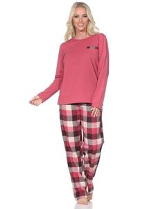 NORMANN Пижама из клетчатой фланели с длинными рукавами и пижамными штанами цвета античной розы