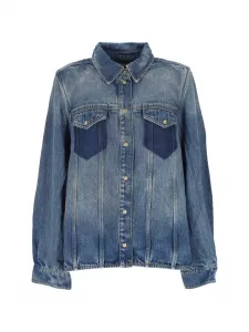 Рубашка с карманом и тонированной стиркой Ganni, синий