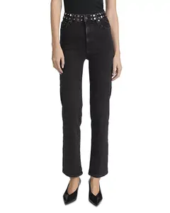 Элегантные прямые джинсы с высокой посадкой и заклепками цвета метеор. Frame, черный