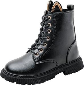 Детские ботильоны для девочек на шнуровке, с молнией сбоку, кожаные, в стиле милитари и гот, короткие прогулочные ботинки Generic, #003