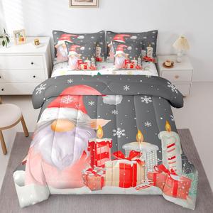 Erosebridal Комплект постельного белья с новогодним принтом Санта Клаус для детей, Grey Orange Red