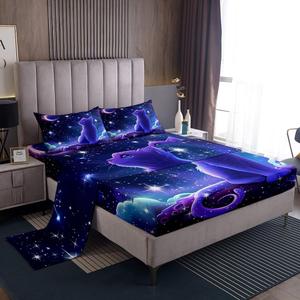 Erosebridal Комплект постельного белья Galaxy Cat для детей с милыми котиками и звездным небом, Blue Purple