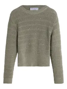 Свитер в рубчик Brunello Cucinelli Kids, зеленый