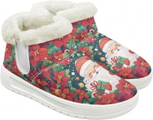 Меховые ботинки для женщин зимние снежные ботинки с теплой флисовой подкладкой, на мягкой подошве, удобные, без застежки, противоскользящие Cugasmaru, Santa Christmas Flower