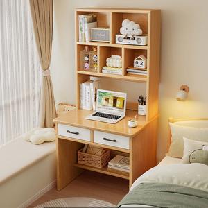 Стол 60 см Naijia Nordic с полкой и шкафом, компьютерный стол для дома, письменный стол [Upgraded Solid Wood Version] Yellow Cedar Wood Color