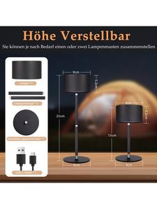 ZMH Круглая черная светодиодная настольная лампа, сенсорная регулировка яркости, степень защиты IP44, портативная, беспроводная