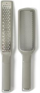 Calphalon Edge 2-предметная ручная терка для сыра и цедры лимона из нержавеющей стали с крышками и резиновыми ручками - серо-коричневый