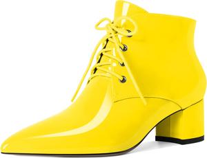 Женские ботильоны Eldof с низким массивным каблуком, зауженным носком и шнуровкой, удобные для ходьбы, Patent Yellow