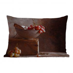[T] Уличная подушка MuchoWow - Деревенский стиль - Виноград - Чаша - Натюрморт - Фрукты - 60x40 см - Устойчивость к атмосферным воздействиям - Подушки для отдыха - Чехлы для подушек - Декоративные чехлы для подушек - Декоративные чехлы для подушек, мульт