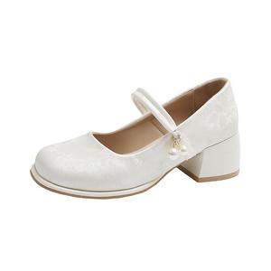 Puppytown Туфли Мэри Джейн на массивном каблуке женские белые, цвет White