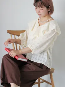 Блузка в клетку с оборками на воротнике Ehka Sopo, цвет Kinari