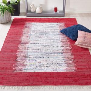SAFAVIEH Montauk Collection декоративный ковер 122 x 183 см - , Ivory & Red, ручной работы полосатый с бахромой хлопок, идеально для помещений с высокой проходимостью в прихожей, гостиной, спальне (MTK711B)