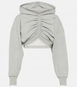 Укороченное худи из хлопкового джерси Palm Angels, серый