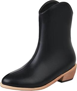 Женские западные ботильоны Uniquelly с низким широким каблуком, высокой голенью, зауженным носком и легким надеванием, модные зимние ботинки, Black