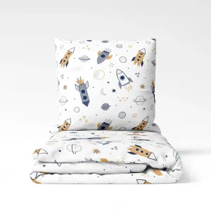 Детский комплект постельного белья Космические приключения 135x200 + 80x80 см из перкаля, ракета TRAUMHELDEN