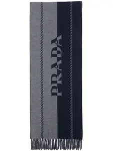 Шерстяной шарф с жаккардовым логотипом Prada, серый