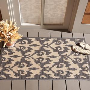 Ковер SAFAVIEH, 61 x 112 см,  Courtyard Collection Anthracite/Beige CY6198 для помещений и улицы, не линяет, легко чистится, для патио, заднего двора, крыльца, террасы, прихожей