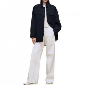 HERMES Пальто женское Marine Blue со стойкой