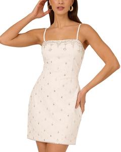 Бусинистое платье-футляр без рукавов Adrianna By Adrianna Papell, слоновая кость/кремовый