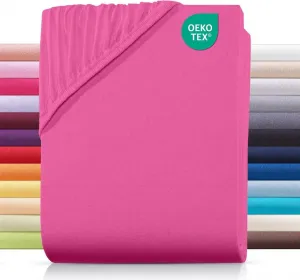 Простыня на резинке джерси 160х200 см из 100% хлопка, однотонная розовая Carpe Sonno