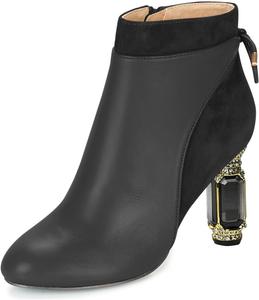 Женские ботильоны FOWT с круглым носком, на высокой устойчивой подошве, украшенные стразами, двухцветные, с боковой молнией, модные праздничные туфли, размеры 4-16 US, Black