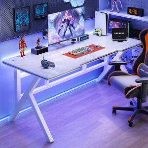 Игровой стол Yiman, компьютерный стол для дома и спальни, двухместный офисный стол, рабочая станция, игровой стол, письменный стол, 140x60x74 см, Tech White, карбоновый узор