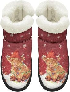 Зимние ботинки KEIAHUAN для женщин, с утеплителем из меха, удобные короткие ботильоны для прогулок на улице, Christmas Highland Cow