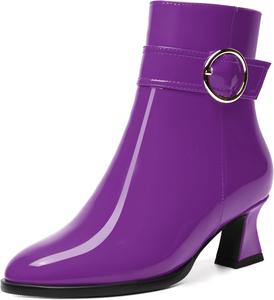 Женские ботильоны MODENCOCO с ремешком на щиколотке, застежкой-молнией, закругленным носком, пряжкой, модным массивным низким каблуком 2 дюйма, Purple