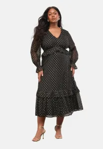 Платье-Миди большого размера в горошек с v-образным вырезом и оборками Lipsy, Black