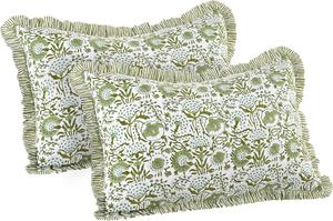 CPC COTTON PRINT CLUB Наволочка Agate Green 100% хлопок с блок-принтом и рюшами, декоративная Agate Green