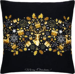 СПРИНГОС Чехол на подушку, декоративная подушка, черный, золотое тиснение, олень/олени, размеры: 40 х 40 см, обивка, Merry Christmas, декоративный чехол на подушку, зима, узор (олень/олени) Springos