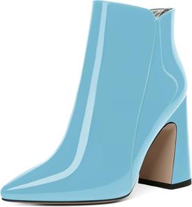 Женские Ботильоны MODENCOCO с острым носком, на высоком каблуке, с молнией, теплые, деловые, повседневные, каблук 4 дюйма, Light Blue