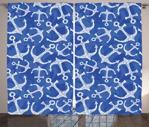 Штора ABAKUHAUS Океан Рустик, Оборудование для морской жизни, универсальная ленточная штора для гостиной с петлями и крючками, 280 x 225 см, цвет Голубой с белым Abakuhaus