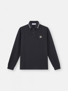 Облегающая рубашка-поло с длинными рукавами и полосками Stone Island 2200006 95% ORGANIC COTTON / 5% ELASTANE PIQUÉ, Navy Blue