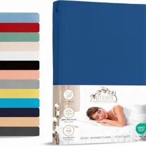 Простыня на резинке джерси 90х200 см, 100% хлопок, королевский синий