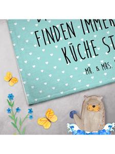 Mr. & Mrs. Panda Лиса-повар в полотенце с надписью, выполненной в бирюзовых пастельных тонах