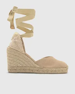 Женские эспадрильи на танкетке Chiara из хлопка с эффектом стирки, с застежкой на шнуровку Castañer, бежевый