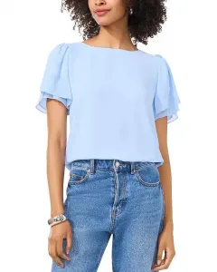 Женская блузка , топ, небесно-голубой цвет, многослойные рукава-крылышки, вырез-лодочка, UPS651 Vince Camuto