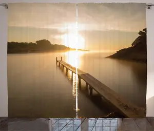 Шторы ABAKUHAUS Beach Pathway Rustic Curtain, Ibiza Sunrise, Испания, универсальные ленточные шторы для гостиной с петлями и крючками, 280 x 225 см, коричнево-бежевый и желтый Abakuhaus