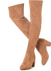 Женские ботфорты N.N.G выше колена, низкий каблук, зимние, замшевые, бедро высокие, массивные, длинные, удобные, Brown 2.5 '' Heel/Almond Toe