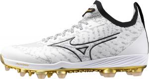 Бейсбольные бутсы Mizuno Mens Dominant Knit 2 Low для мужчин с TPU подошвой, белый/золотой