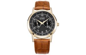 CITIZEN Мужские часы Ecology-Drive Collection с солнечным кварцевым механизмом и кожаным ремешком, черный циферблат