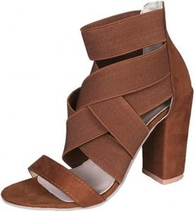 Женские босоножки ZBYY на ремешке с открытым носком, массивным каблуком и эластичным ремешком, гладиаторские сандалии, Brown 10.5